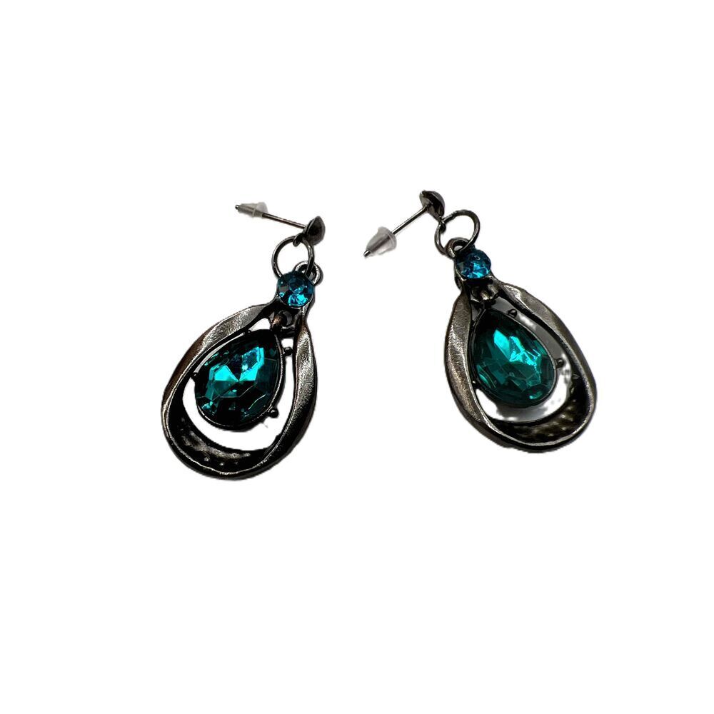 NEW Blue Crystal Silver Tone Drop Earrings Necklace Set - Picture 15 of 15